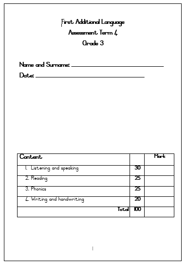 Grade 3 English Fal Term 4 Assessment Juffrou 911