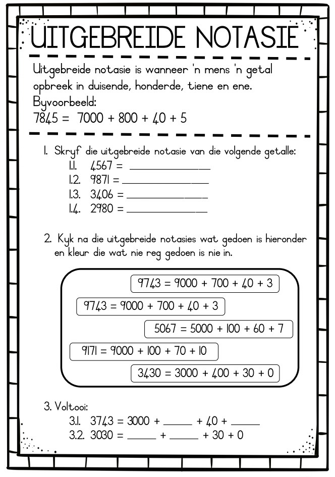 Graad 4 Wiskunde Werkkaarte Kw 1 | Images and Photos finder
