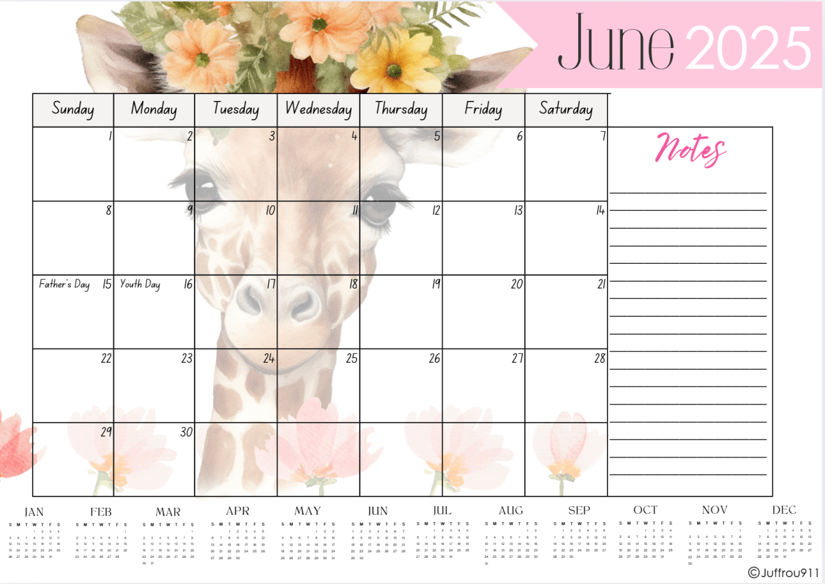 Giraffe A3 Desk calendar 2025 - Image 2