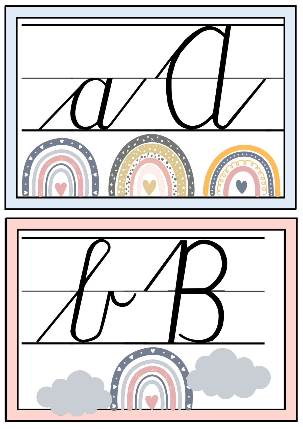 Lopende skrif muurkaarte / Cursive writing posters