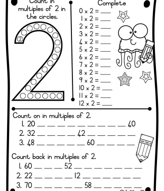 Grade 2 Mathematics worksheets: Times Tables, Multiples, and Number Patterns of 2, 3, 4, 5, and 10