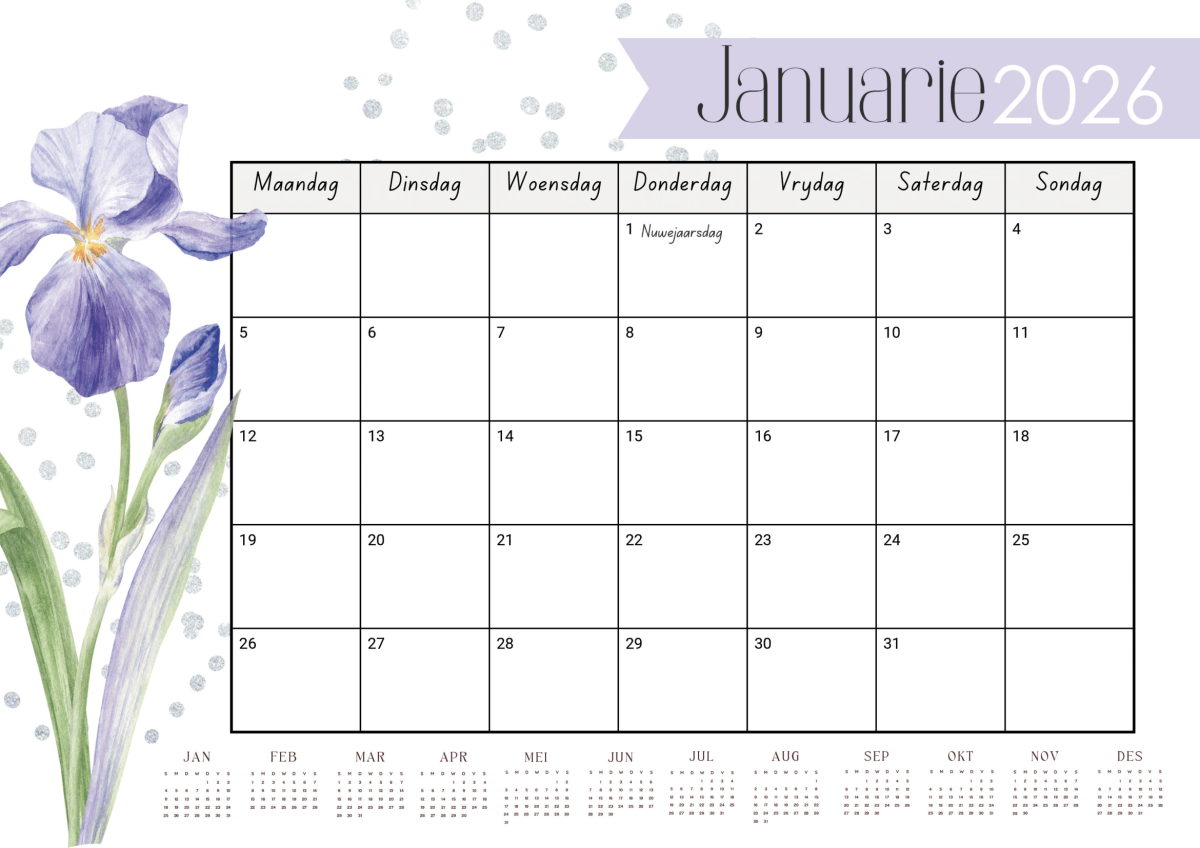 Pers en Blou Blomme Kalender 2026 - Image 3
