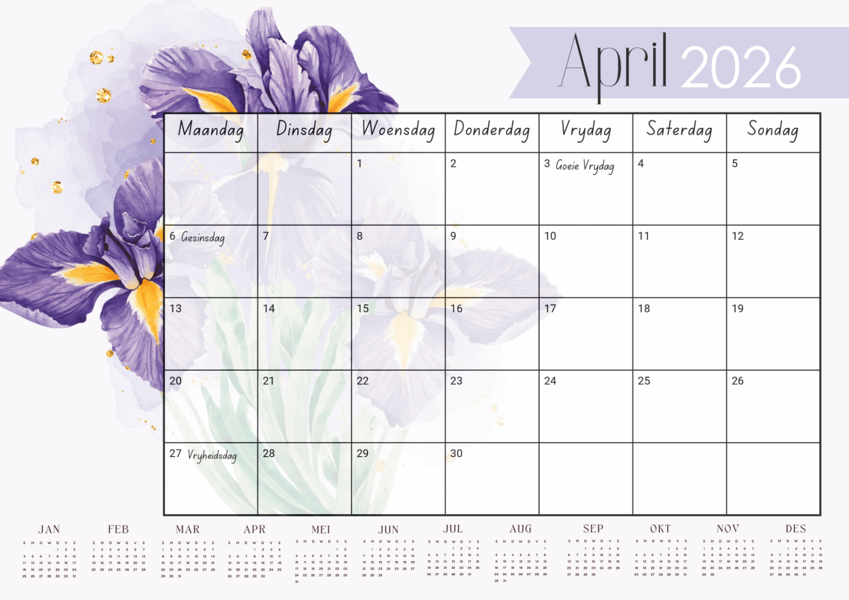 Pers en Blou Blomme Kalender 2026 - Image 6