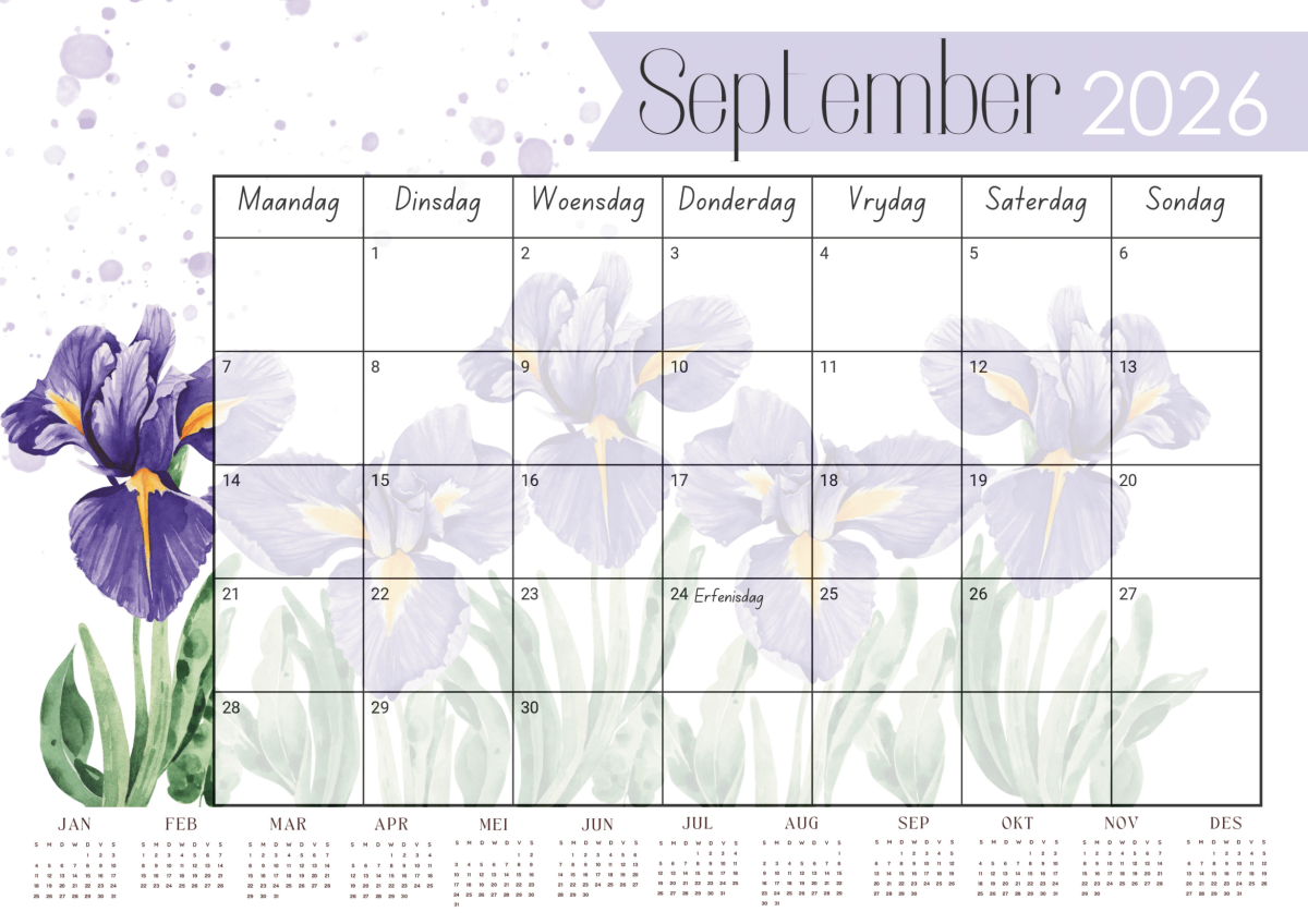 Pers en Blou Blomme Kalender 2026 - Image 7