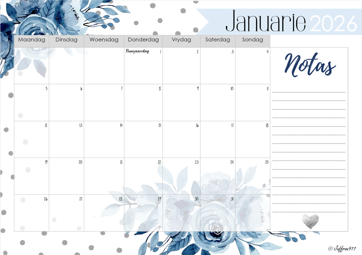 A3 Tafelkalender Blou Rose 2026 - Image 2