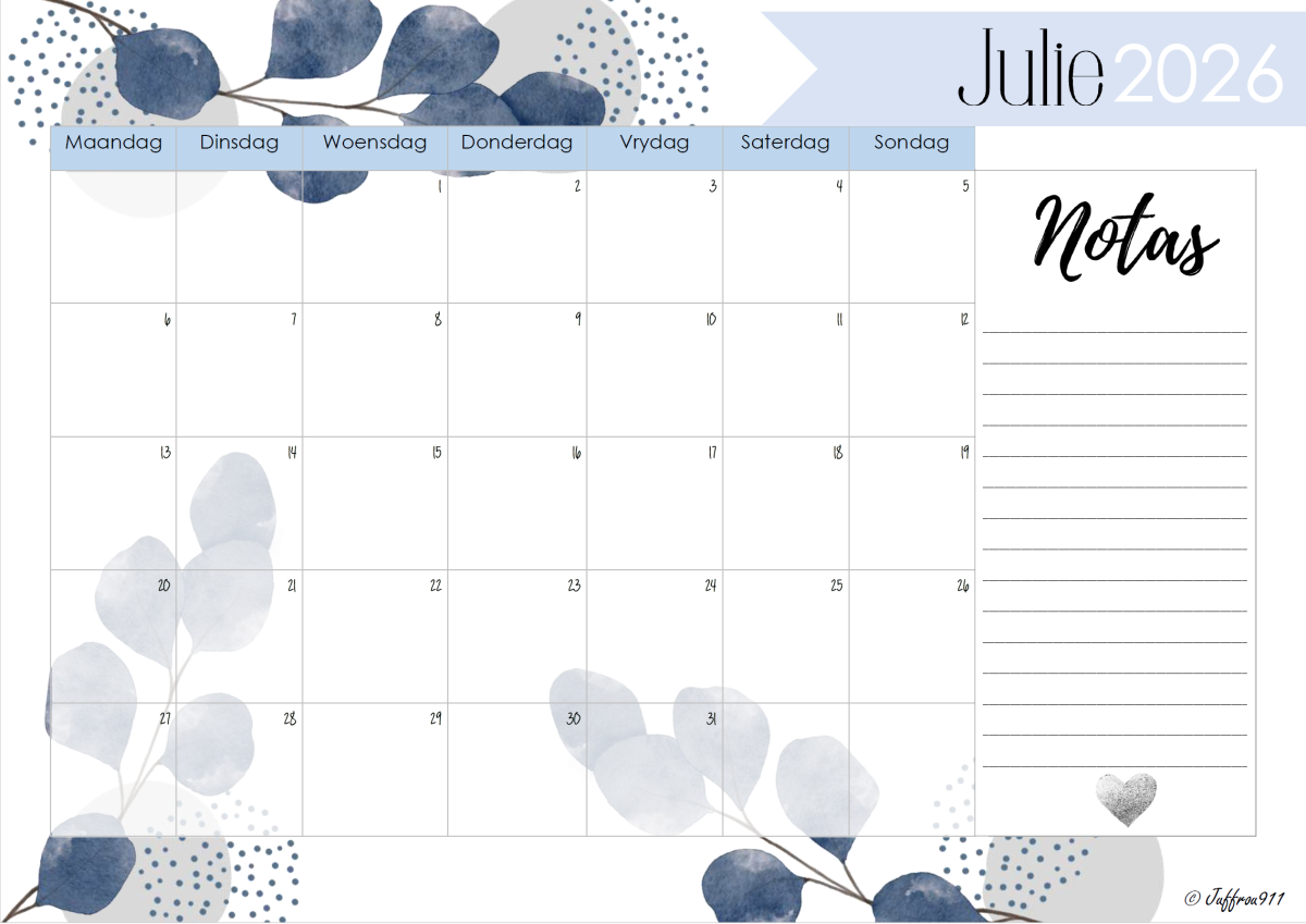A3 Tafelkalender Blou Rose 2026 - Image 3