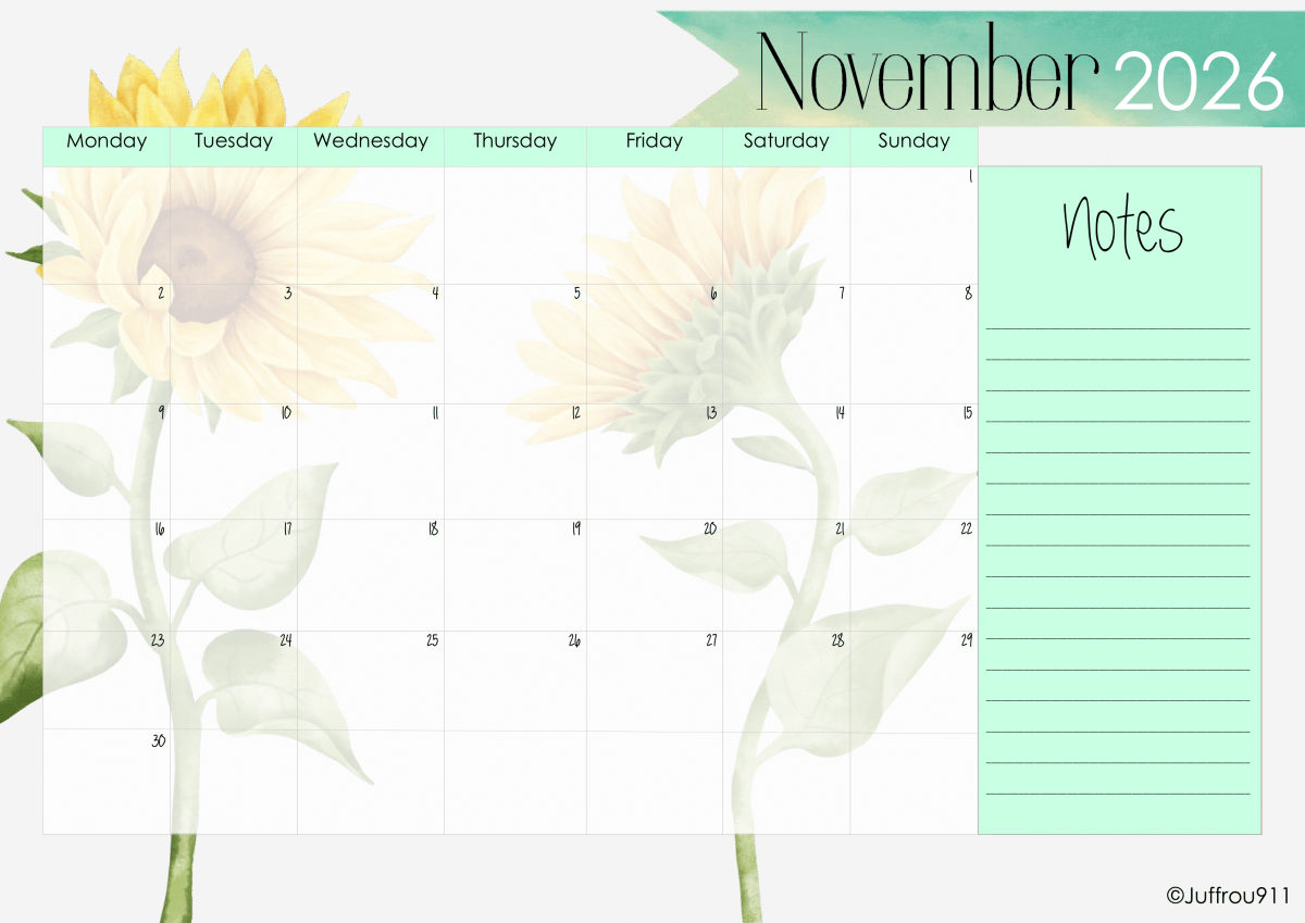 A3 Sunflower Calendar 2026 - Image 3