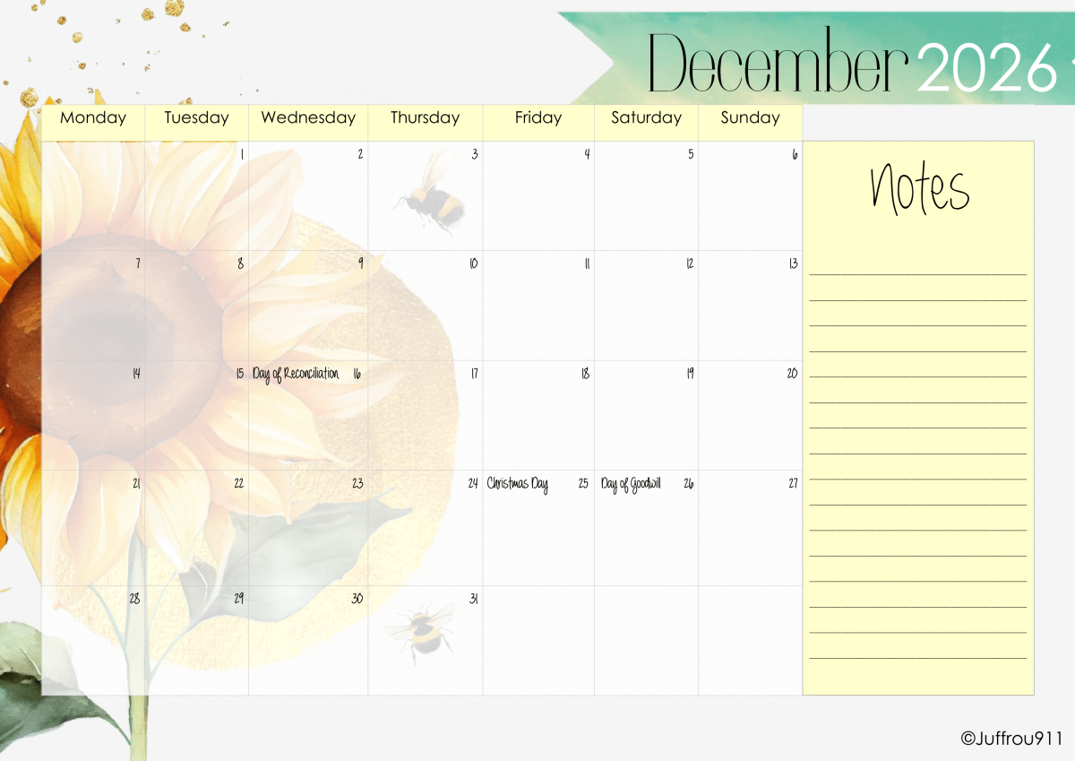 A3 Sunflower Calendar 2026 - Image 2