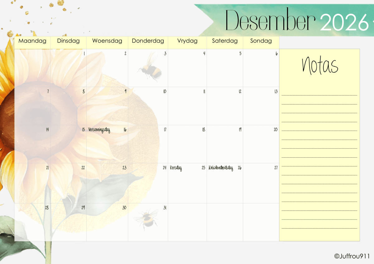 A3 Sonneblom Kalender 2026 - Image 2
