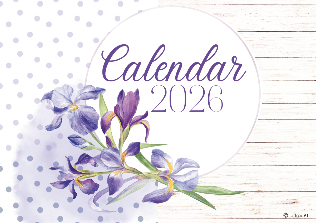 A3 Flower Calendar 2026: Purple and Blue flowers