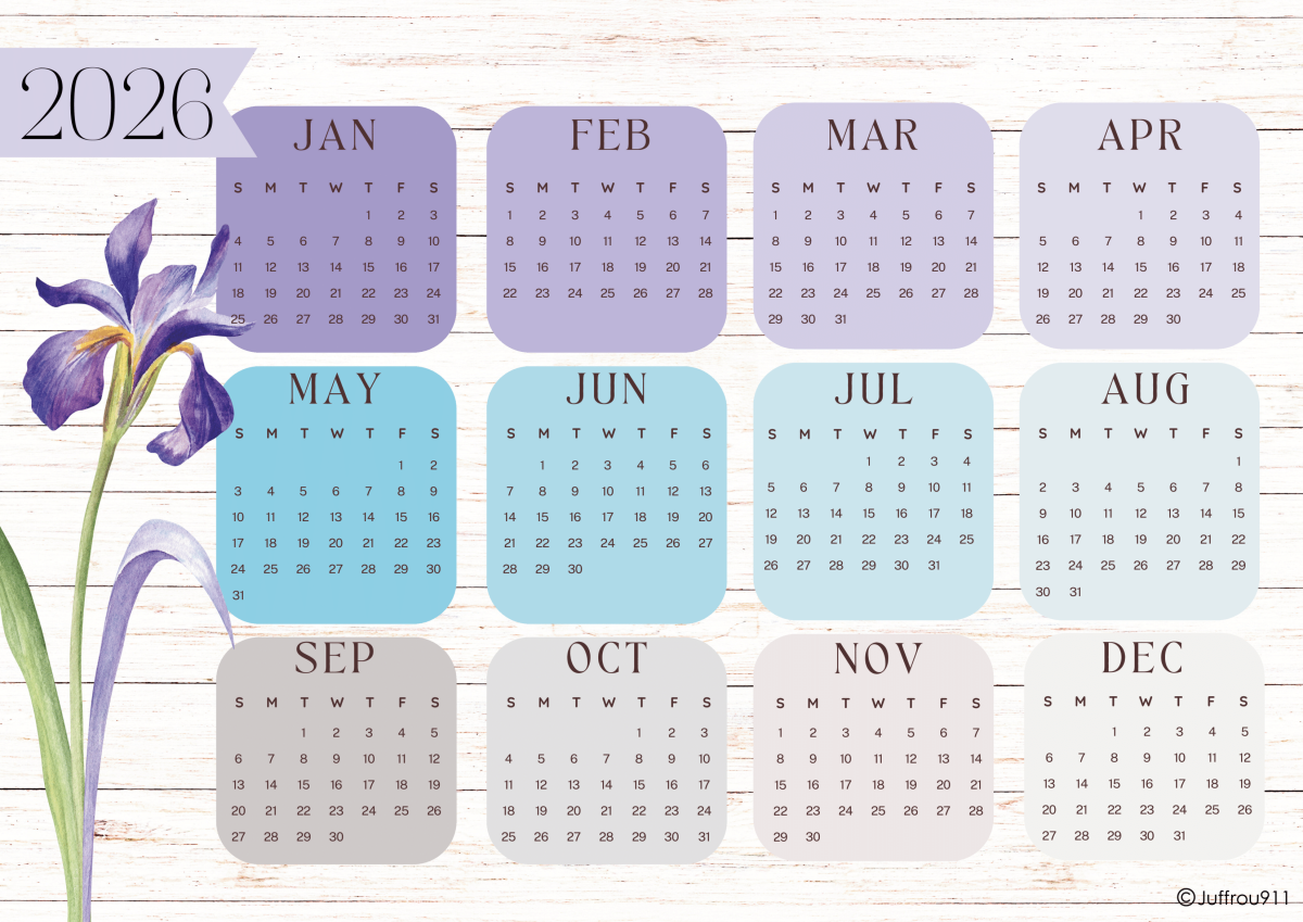 A3 Flower Calendar 2026: Purple and Blue flowers - Image 2