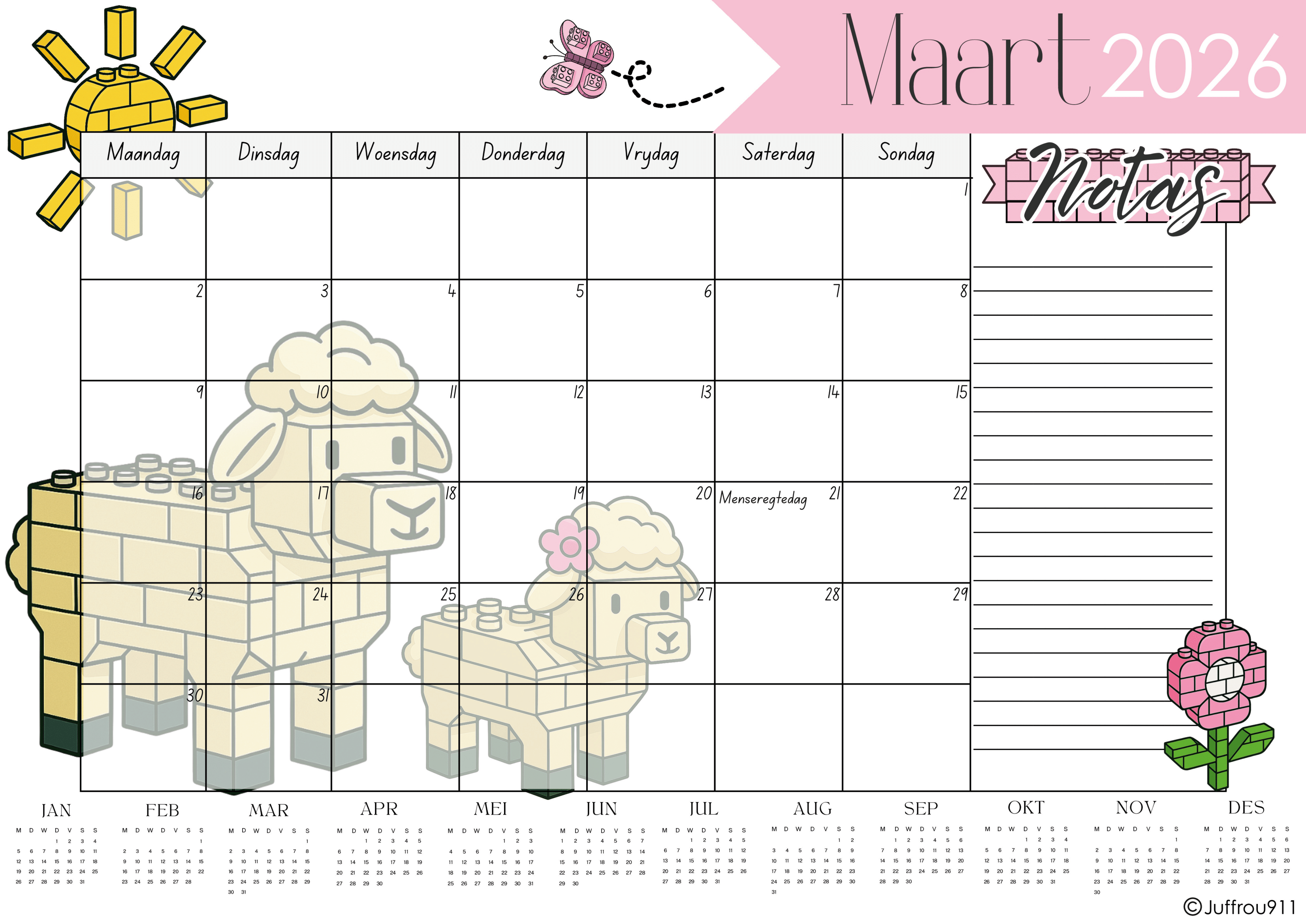 A3 Blokkies Plaasdiere Tafelkalender 2026 - Image 2