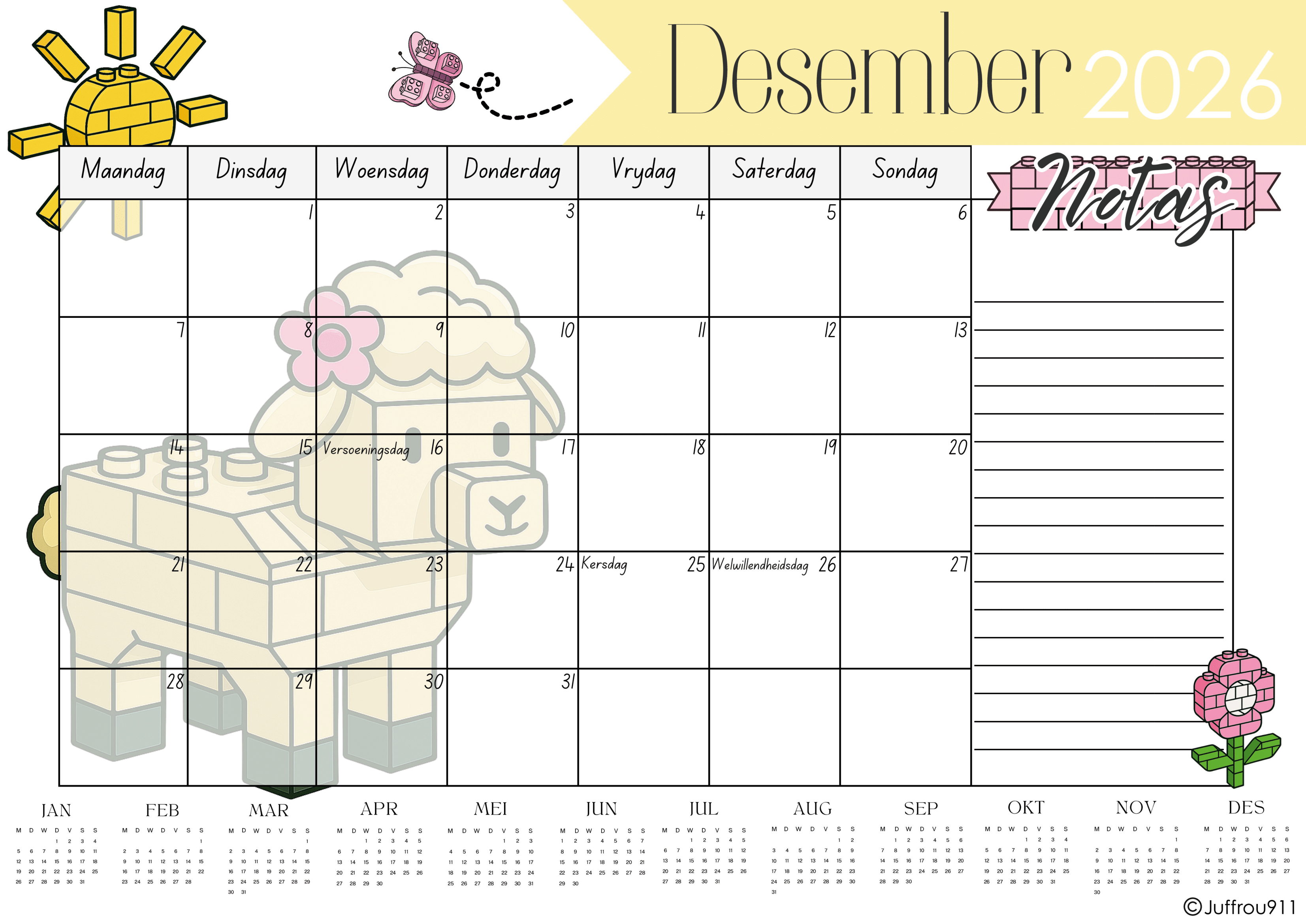 A3 Blokkies Plaasdiere Tafelkalender 2026 - Image 6