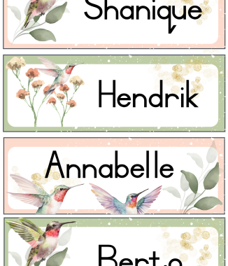 Hummingbird Editable Heading and Name cards